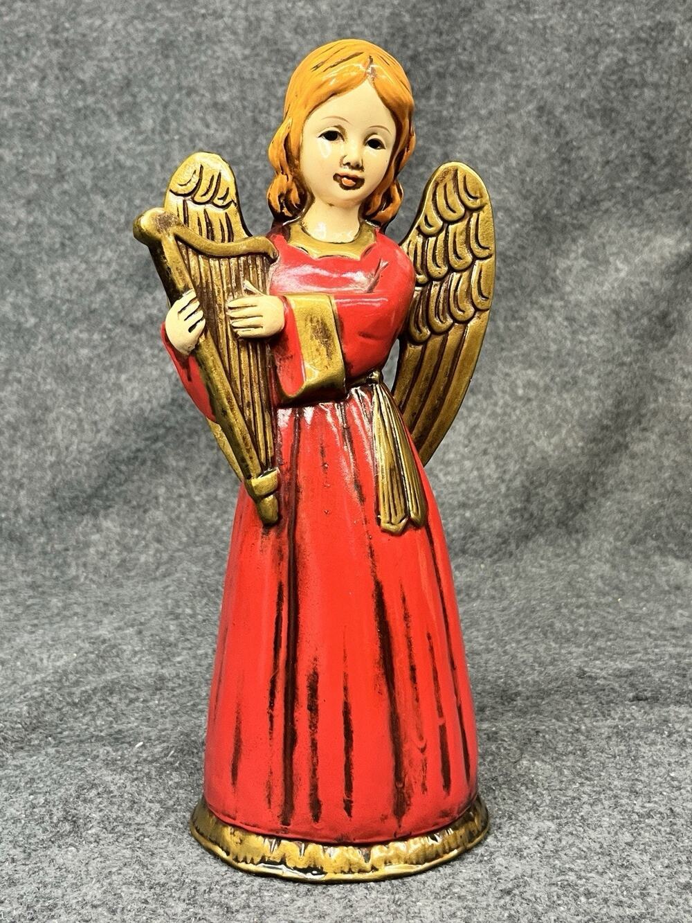Vintage Star Christmas Angel Figurine Harp Chalkware Japan 10.5β MCM